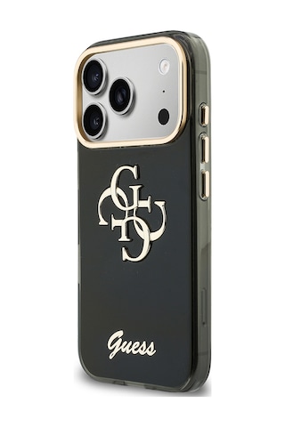 Apple iPhone Uyumlu 18 Pro Kılıf Guess Lisanslı Yazı Ve 4g Büyük Metal Logolu Silikon Kapak Siyah