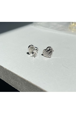 Silver Point Taşlı Kalp Figürlü Küpe Gümüş