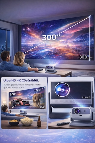 Android 4k Destekli Taşınabilir Projeksiyon Cihazı Electric Focus 200 Lumen Wifi 2.4g/5g 150 İnç