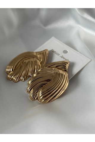 İstiridye Plaka Gold Küpe Altın