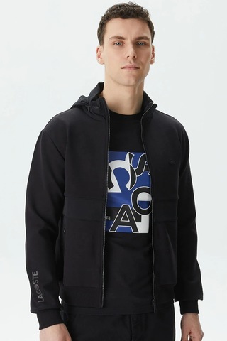 Lacoste Men's Full Zip Hoodie Sweatshirt Erkek Kapüşonlu Tam Fermuar Sweatshirt Siyah Siyah