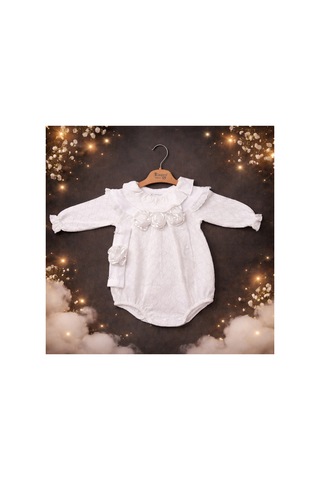 Cayzen Mira Kız Çocuk Elegance Romper Bandana Aksesuarlı 351 Ekru Ekru