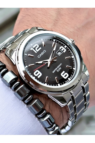 Casio Gümüş Silver Renk Çelik Kordon   Spor Metal Erkek Kol Saati + Bileklik Hediyeli Nda98