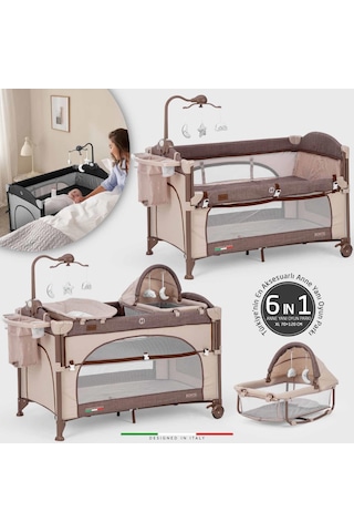 Elele Bonte 2 6 in1 Lüks Anne Yanı Oyun Parkı Park Yatak Xl 70x120 Cm Kahverengi