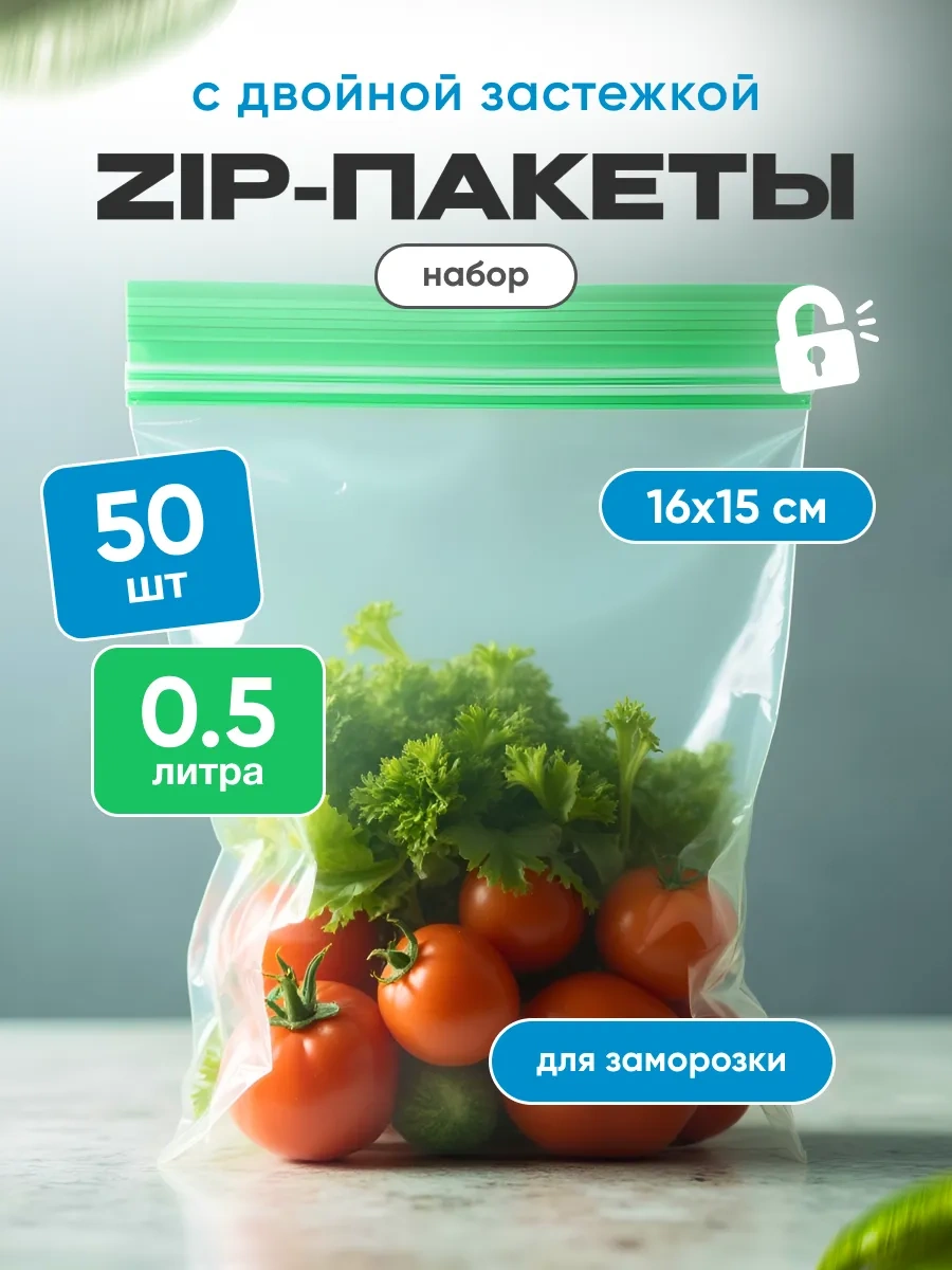 Clear Line Çift Zipli Dondurucu Poşetleri, 0,5l 50 Adet 256274564