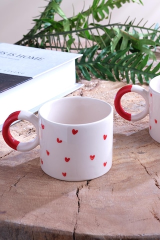 Hearts Seramik Kupa Fincan Bardak Mug Double Türk Kahve Fincanı 2 Adet