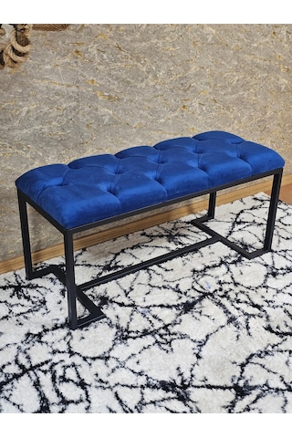 Zafir Siyah Boyalı - L - Ayaklı 100 Cm X 38 Cm Oturak - Bench - Makyaj Taburesi - Makyaj Oturak Mavi