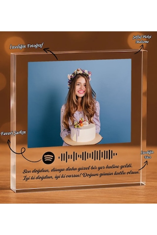 Bk Gift Kişiye Özel Fotoğraflı Ve Spotify Barkodlu Akrilik Masa Çerçevesi-1 Sevgiliye Hediye, Doğum Günü Hediyesi, Babalar Günü Hediyesi Kobitmeyenc