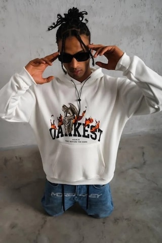 Vexor Erkek Dankes Baskılı Kapüşonlu Sweat - Beyaz