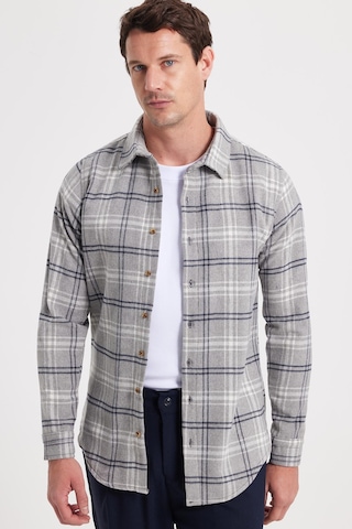 Tudors Erkek Slim Fit Dar Kesim Kareli Kışlık Oduncu Gömlek-42322 Gri
