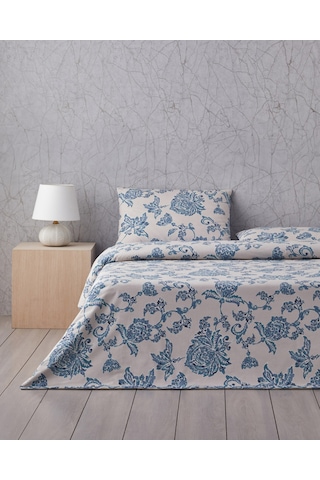 English Home Curioleaf Pamuk Çift Kişilik Çarşaflı Nevresim Takımı 200x220 Cm Mavi - Bej Mavi - Bej