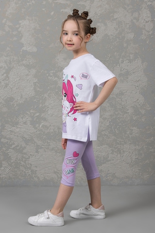 Dmb Kids Lila Desenli Kız Çocuk Taytlı Kısa Kollu Takım Lila