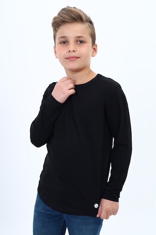 Toontoy Kids Toontoy Erkek Çocuk Pamuklu Bisiklet Yaka Uzun Kollu Baskılı Basic Okul Tişört 22988 Siyah