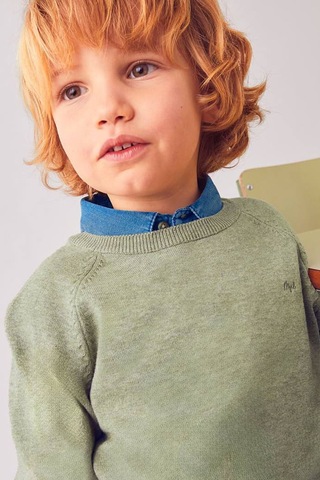 Erkek Çocuk Reglan Kollu Basic Triko Kazak - Yeşil Gri