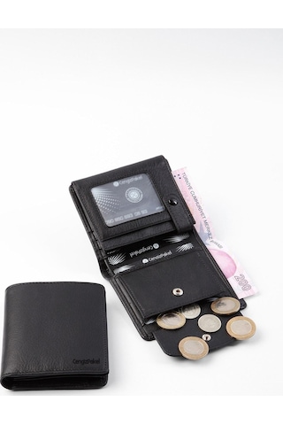 Erkek Siyah Hakiki Deri Küçük Boy Cüzdan Siyah