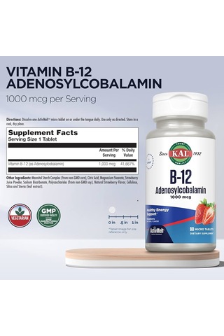 B-12 Adenosylcobalamin, Strawberry, 1,000 Mcg, 90 Micro Pastil Adenosylcobalamin B12 Vitamini Premı.um