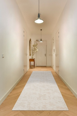 Yıkanabilir Kaymaz Tabanlı Violin Embos Kesme Rulo Halı Yolluk Krem