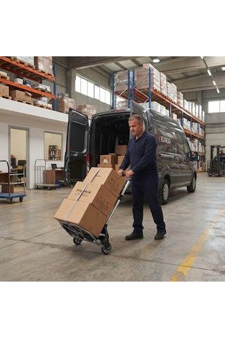 Buffer Katlanabilir Yük Taşıma Arabası, 2 Tekerlekli 75 Kg Kapasiteli Portatif Eşya Ve Koli Taşıma Arabası
