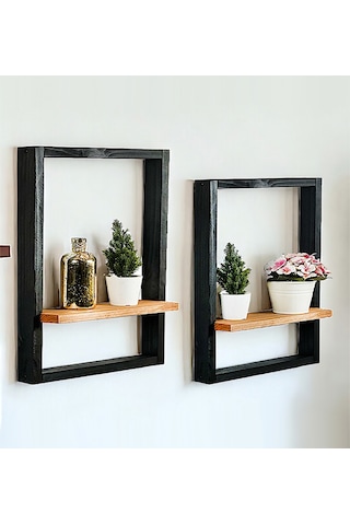 Duvar Rafı Kitaplık Raf 2 Li Ahşap Çok Amaçlı Raf 5086