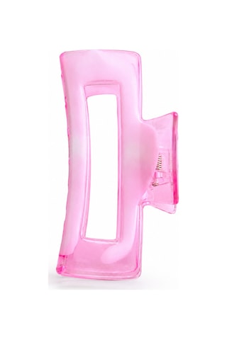 Fugo 2'li Büyük Boy Şeffaf Mandal Saç Tokası Seti Kalın Plastik, Transparan Pembe & Mavi Mavi - Pembe