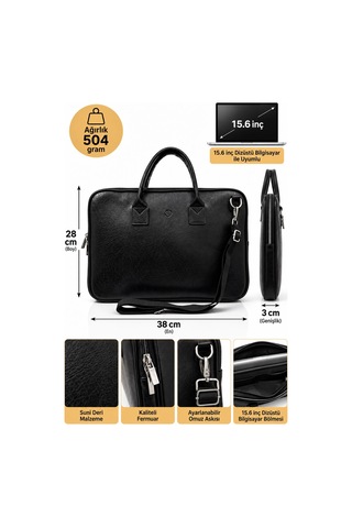 Vt-unisex 15.6 İnç Uyumlu Suni Deri Darbe Korumalı Laptop Ve Evrak Çantası Siyah