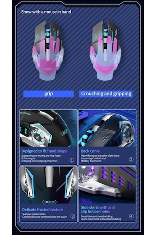 Yüksek Hassasiyetli 3200 Dpı Ayarlanabilir Metalik Kaplamalı Ergonomik Kablolu Mouse Kablosuz