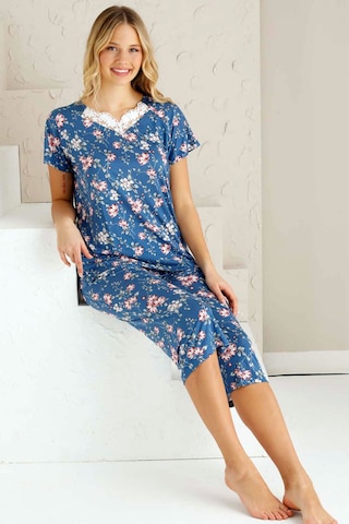 Alimer Kadın İndigo Dantelli V Yaka Bermuda Pijama Takım Edy2735i İndigo