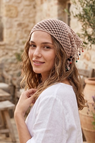 %100 El Örgüsü Boncuklu Bohem Kadın Bandana Saç Aksesuarı Krem 86914888