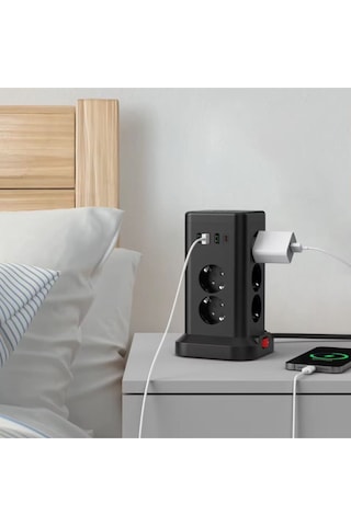 Akım Korumalı Priz Kablosuz Şarj İstasyonu 11x Soket 3x Usb 1xtype-c Kablolu Grup Priz Çoğaltıcı 2 M