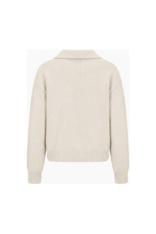 Genel Markalar Kadın Krem Basic Oversize Polo Yaka Yarım Pat Düğmeli Triko Kazak-27aj002 Krem Krem