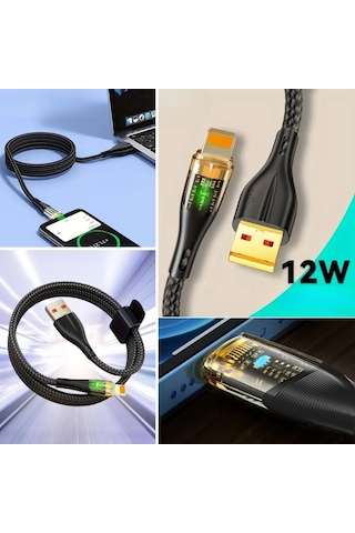 Led Işık Uçlu Sağlam İp Kablolu Usb To Lightning Hızlı Şarj Kablosu 5365