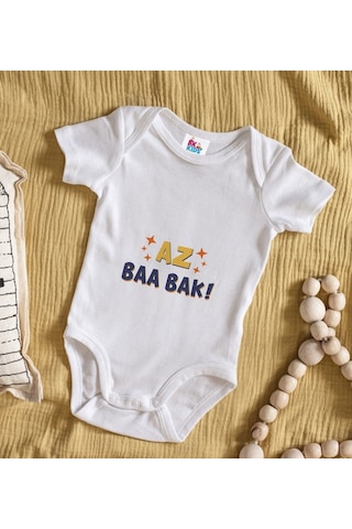 Bk Kids Az Baa Bak Tasarımlı Beyaz Bebek Body Zıbın-1 Çok Renkli
