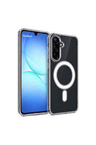 Samsung Galaxy A17 Uyumlu Yumuşak Magsafe Kablosuz Şarj Destekli Şeffaf Kılıf Kamera İçin Yükseltilmiş Çerçeve