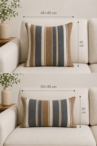 Wellsoft Dekoratif Kırlent Kılıfı 45x45 Ve 30x50 Peluş Koltuk Kanepe Yastık Kılıfı Çizgili 30 x 50