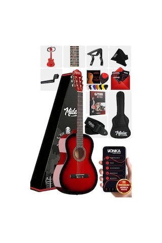 Midex Cg-36rd Kaliteli 36 İnç 3/4 Juniur Çocuk Gitarı 8-12 Yaş Arası Çanta Askı Capo Nota Sticker Pena Metod