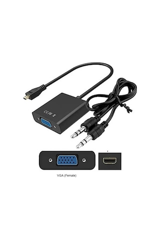Micro Hdmi To Vga Kablo Çevirici Dönüştürücü Adaptör Ses Destekli