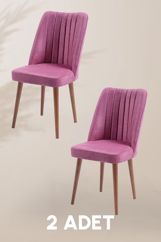 Polo Sandalye - Jerika Pembe - Ahşap Ceviz Ayak 2 Adet - Salon Sandalyesi / Mutfak Sandalyesi Gülkurusu