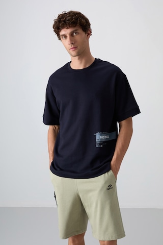 Tommy Life Lacivert Pamuklu Kalın Yumuşak Dokulu Oversize Fit Baskılı Erkek T-shirt - 88322 Lacivert