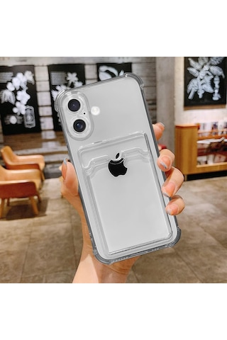 İphone 17 Uyumlu Kamera Korumalı Kartlıklı Köşeleri Airbag Tasarımlı Darbe Önleyici Siyah