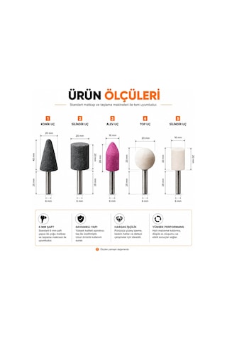 Vıvaluxe Kınetex 5 Parça Matkap Ucu Taşlama Seti, Aşındırıcı Taşl