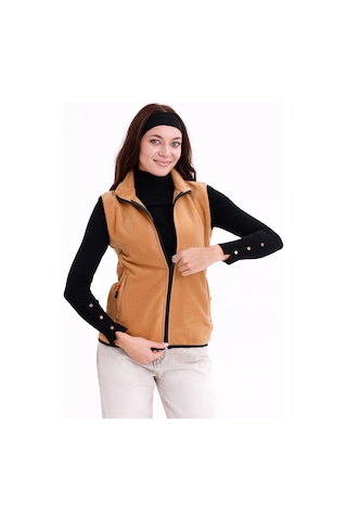 Monox Kadın Slim Fit Tam Fermuarlı Polar Yelek Kahve