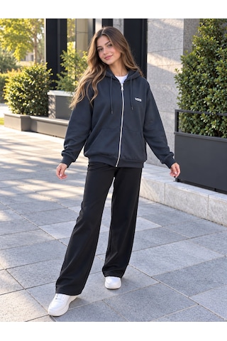 Esra Butik78 Void Premium Unisex Antrasit Gri Fermuarlı Kapüşonlu Sweatshirt