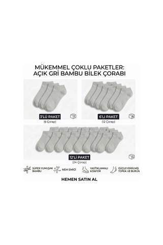 Womanandkids Wak Kadın Bambu Patik Çorap 12'li Nefes Alan Nem Emici Yumuşak, Siyah Beyaz Gri