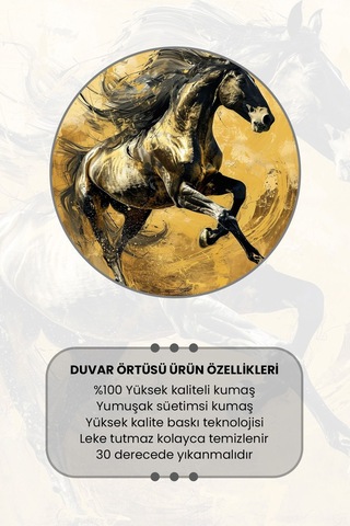 Altın At Desenli Duvar Halısı Duvar Örtüsü Tapestry Süet Dokulu Kumaş