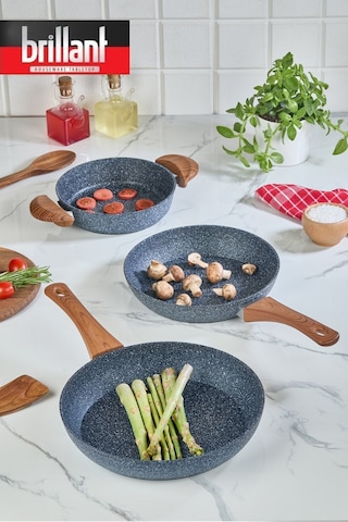 Alpha Bio Granit 3'lü Tava Sahan Set 20-24-28 Cm Gri