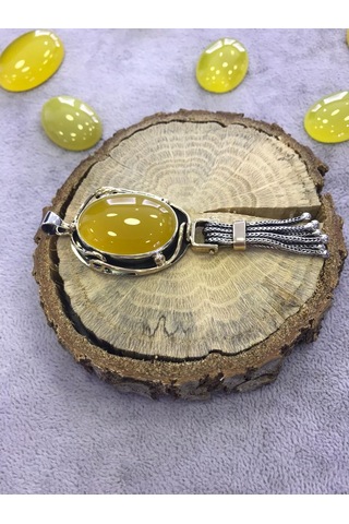 Sarı Akik Taşlı Gümüş Kolye 925 Ayar 512655439