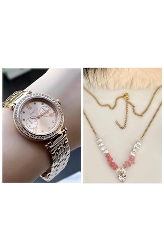 Ferrucci Fcf82640 Çelik Jübile Kordon Tasarım Kadın Kol Saati+çelik Kolye Hediye Rose Gold