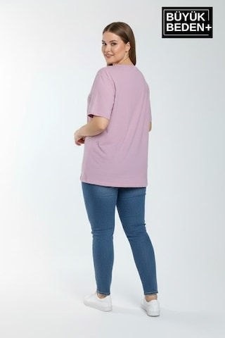 Superlife Kadın Büyük Beden M Baskılı 3xl-6xl Bisiklet Yaka Tshırt Spr26btsk510-12 Lila