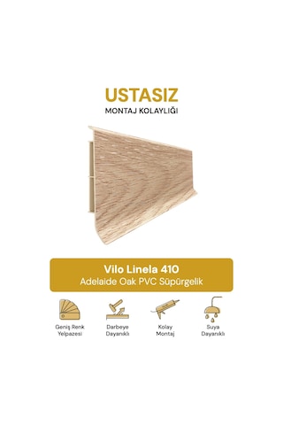 Vilo Linela 410 Adelaide Oak Pvc Süpürgelik 2m Usta Gerektirmeyen Montaj - Suya Ve Neme Dayanıklı