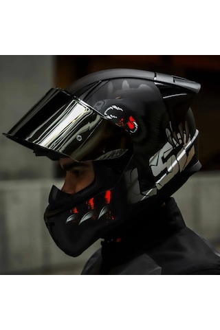Spoiler + Şeffaf + Siyah Vizör + Ls2 Rapid 2 Clawn Race Motosiklet Kaskı Gri - Kırmızı - Siyah